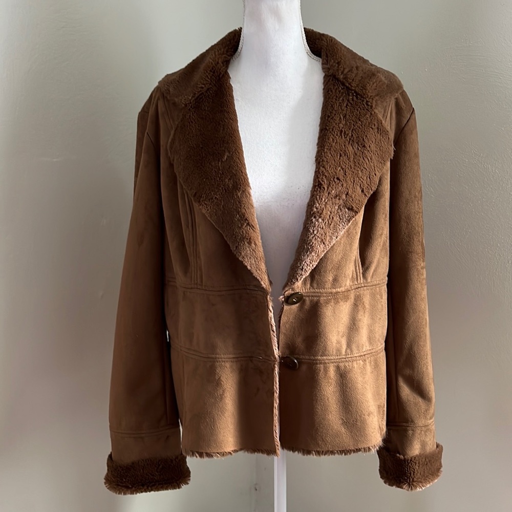 Coldwater Creek Soft Faux Suede Shearling Brown Jacket - Vegan